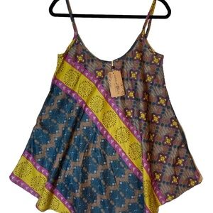 NATURAL LIFE Yellow and Blue Asymmetrical Camisole Top